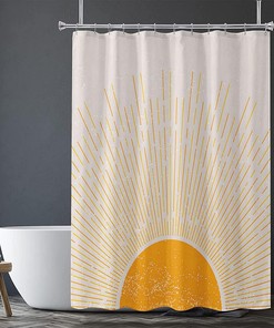 Bohemian Sunrise Shower Curtain, Vintage Mid Century Modern Bathroom Decor