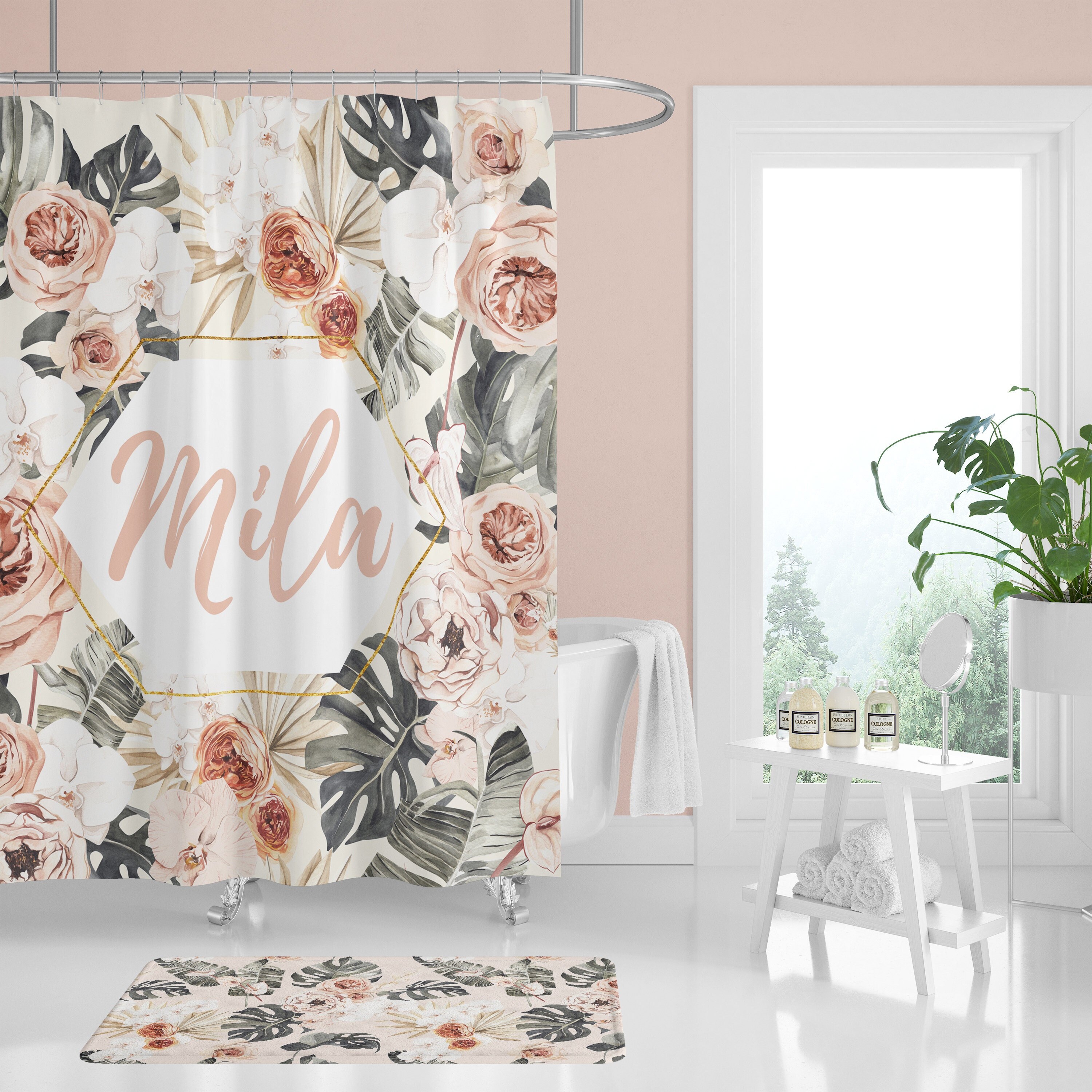 Bohemian Teen Shower Curtain with Tropical Bathroom Theme - Girls Room, Toddler Bathroom
