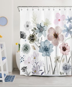 Bohemian Watercolor Botanical Shower Curtain for Bathroom Decor