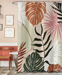 Boho Abstract Geometric Leaves Shower Curtain - Bathroom Decor