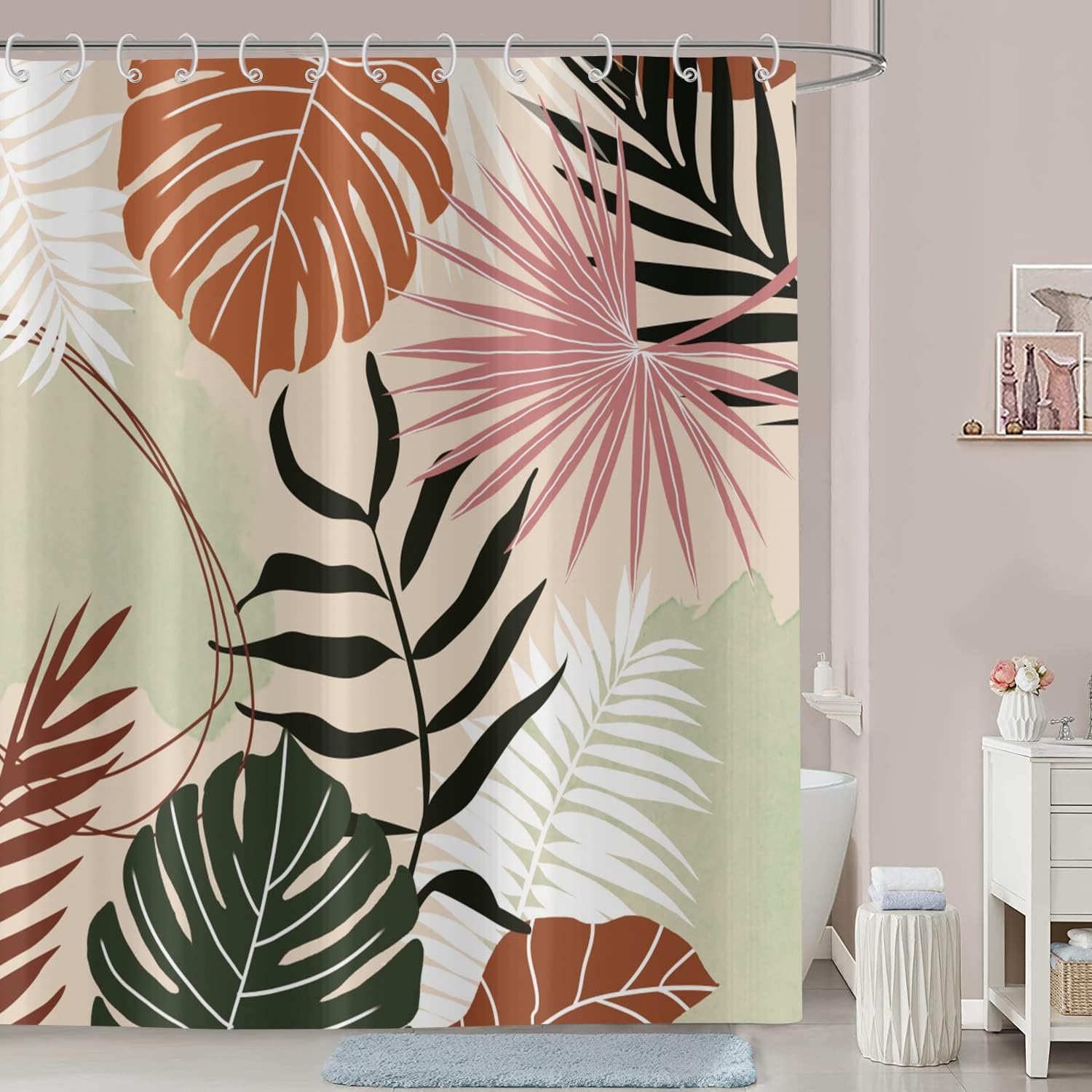 Boho Abstract Geometric Leaves Shower Curtain - Bathroom Decor