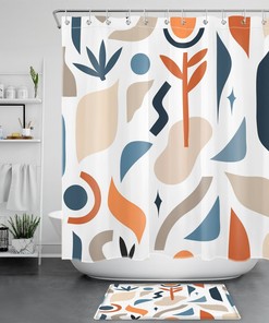Boho Abstract Geometric Plant and Flower Bathroom Shower Curtain