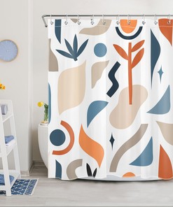 Boho Abstract Geometric Plant and Flower Bathroom Shower Curtain