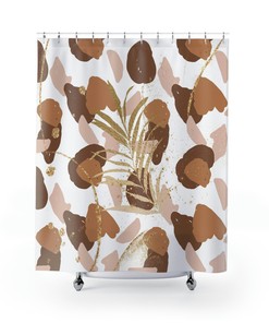 Boho Abstract Shower Curtain, Terracotta Brown and Beige Floral Design, Minimalist Bathroom Decor 