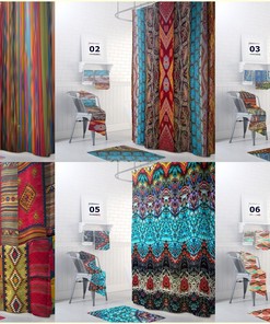 Boho Bathroom Decor, Colorful Batik Stripe Shower Curtain