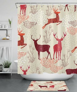 Boho Cartoon Elk Shower Curtain for Rustic Bathroom Decor