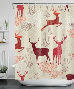 Boho Cartoon Elk Shower Curtain for Rustic Bathroom Decor