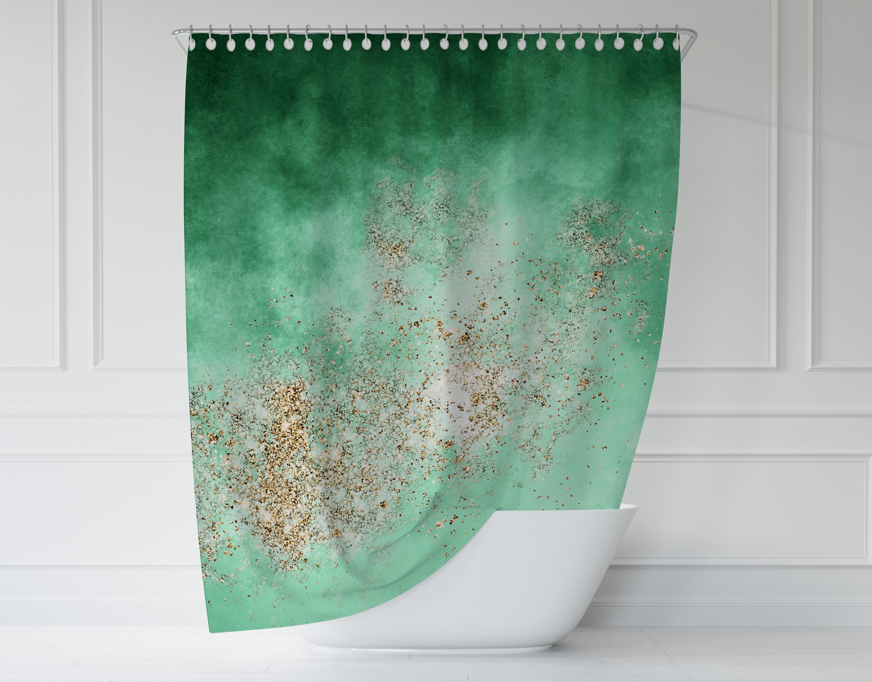 Boho Chic Sage Green Ombre Shower Curtain for Minimalist Bathroom Decor