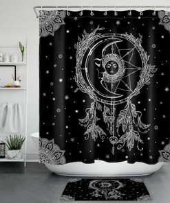 Boho Dream Catcher Shower Curtain - Black and White Stars Space Bathroom Decor