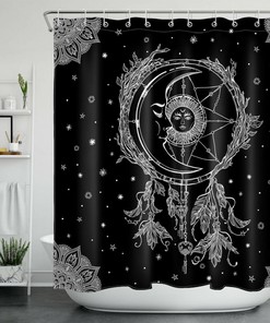 Boho Dream Catcher Shower Curtain - Black and White Stars Space Bathroom Decor