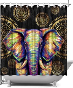 Boho Elephant and Mandala Flower Shower Curtain - African Bathroom Decor
