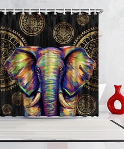 Boho Elephant and Mandala Flower Shower Curtain - African Bathroom Decor