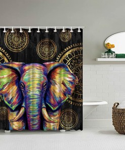 Boho Elephant and Mandala Flower Shower Curtain - African Bathroom Decor