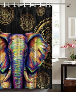 Boho Elephant and Mandala Flower Shower Curtain - African Bathroom Decor