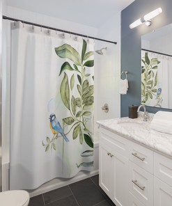 Boho Farmhouse Bird Shower Curtain in Modern Art Style - Bathroom Decoration