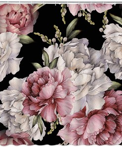 Boho Floral Shower Curtain with Vintage Watercolor Roses and Peonies for Bathroom Decor