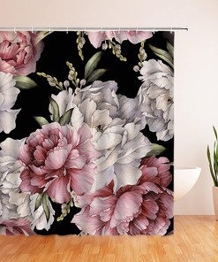 Boho Floral Shower Curtain with Vintage Watercolor Roses and Peonies for Bathroom Decor