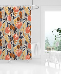 Boho Flowers Bathing Shower Curtain Fabric Set - Bathroom Decor with Floral Theme