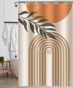 Boho Geometric Leaves Shower Curtain with Mid Century Aesthetic 