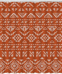 Boho Geometric Shower Curtain with Orange Modern Farmhouse Tribal Retro Western Aztec Abstract Mid Century Art Fabric