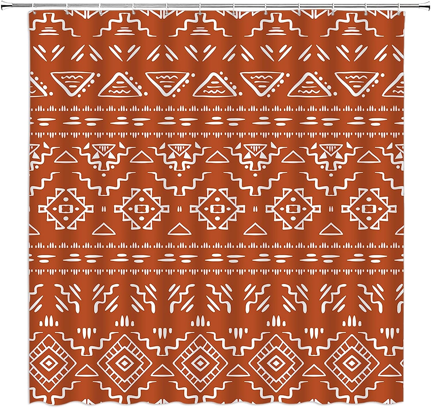 Boho Geometric Shower Curtain with Orange Modern Farmhouse Tribal Retro Western Aztec Abstract Mid Century Art Fabric