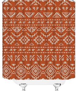 Boho Geometric Shower Curtain with Orange Modern Farmhouse Tribal Retro Western Aztec Abstract Mid Century Art Fabric