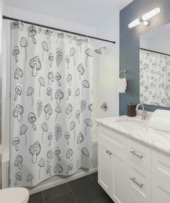 Boho Mushroom Fungi Shower Curtain with Neutral Vibe and Natural Plant Theme 