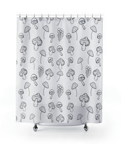 Boho Mushroom Fungi Shower Curtain with Neutral Vibe and Natural Plant Theme