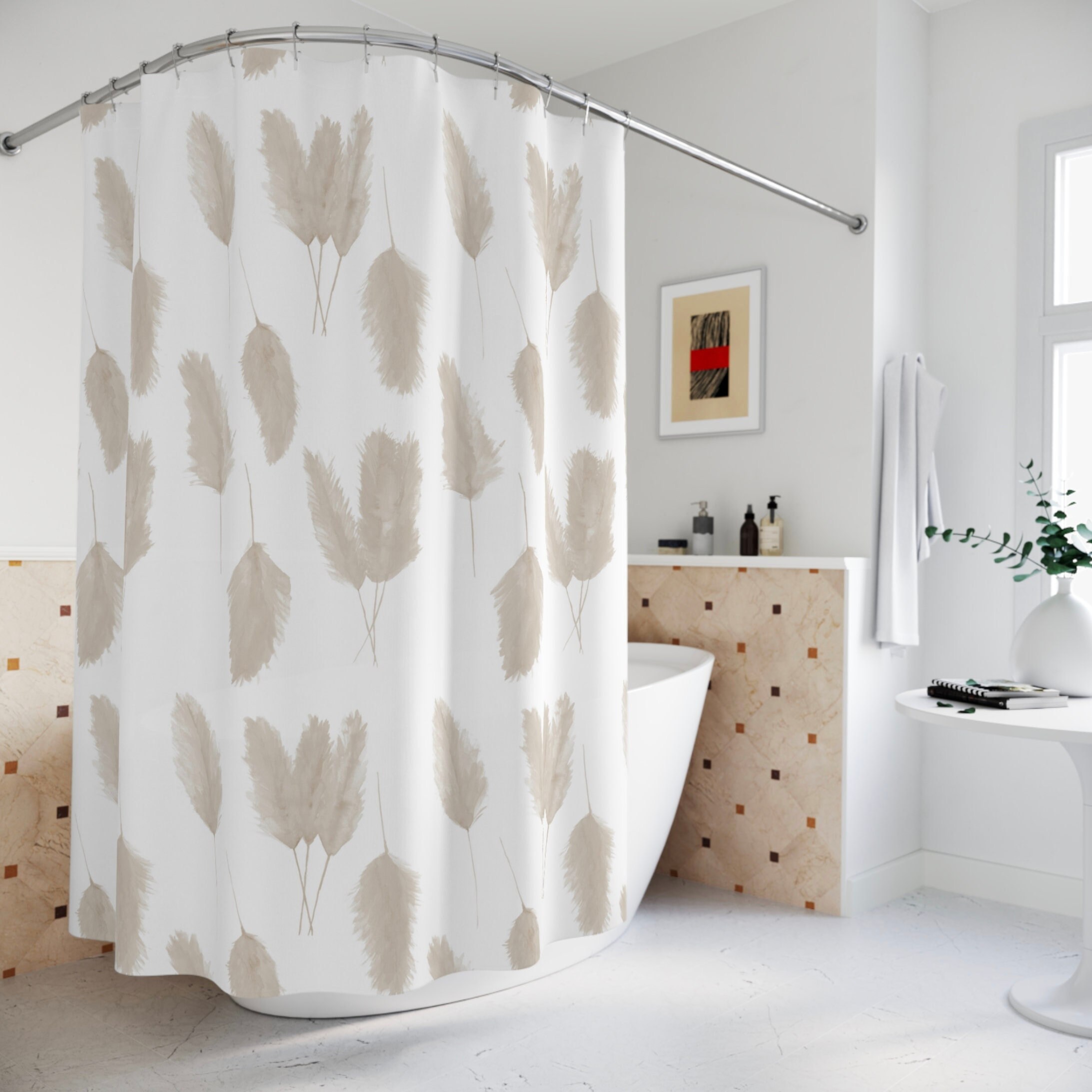 Boho Pampas Grass Shower Curtain for Modern Chic Bathroom
