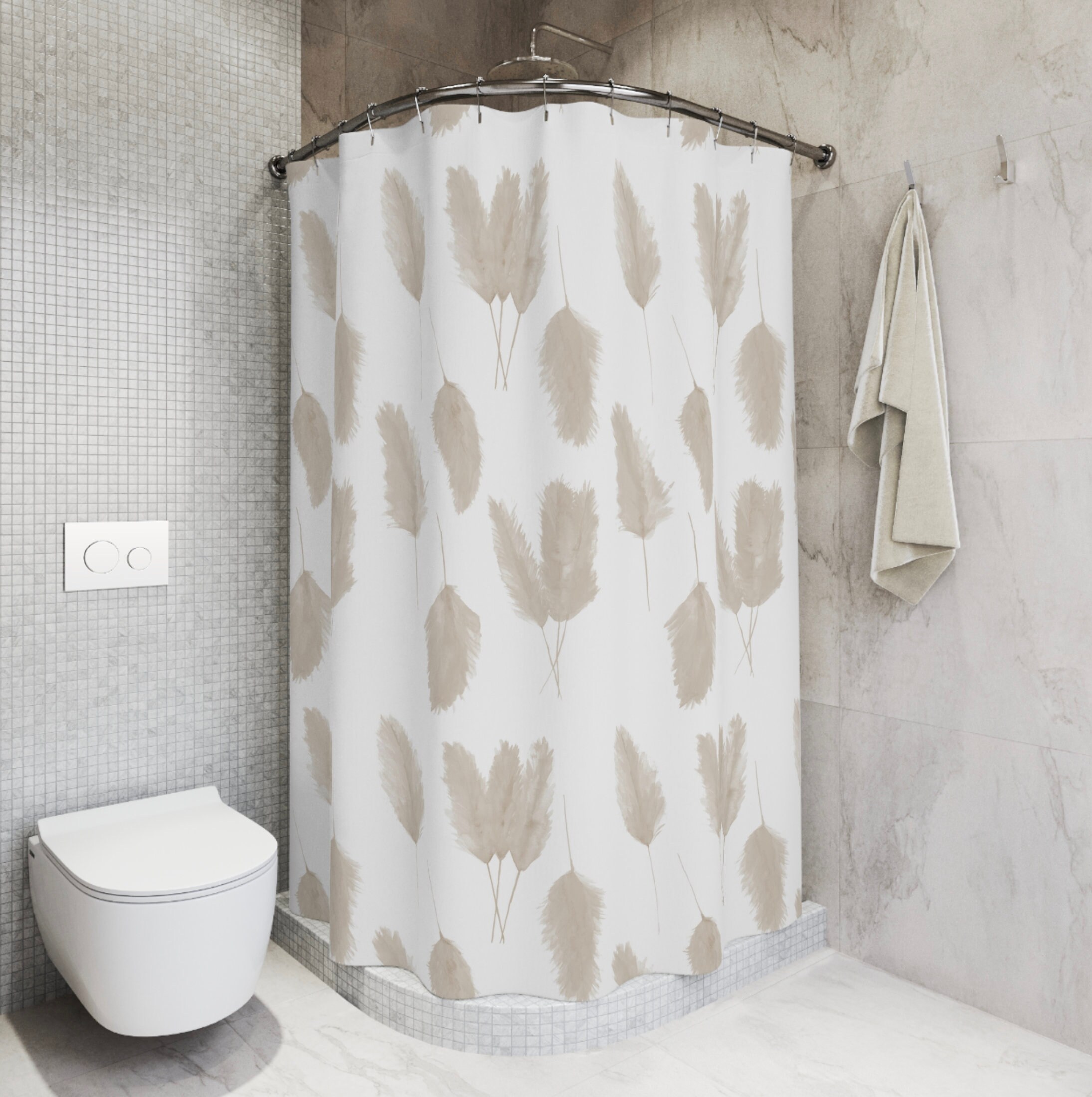 Boho Pampas Grass Shower Curtain for Modern Chic Bathroom