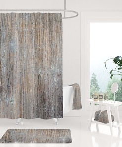 Boho Rustic Wood Print Shower Curtain and Hand Towel for Elegant Bathroom Decor