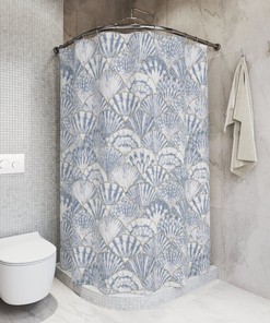 Boho Sea Shell Patterned Fabric Shower Curtain - Blue Print for Bathroom