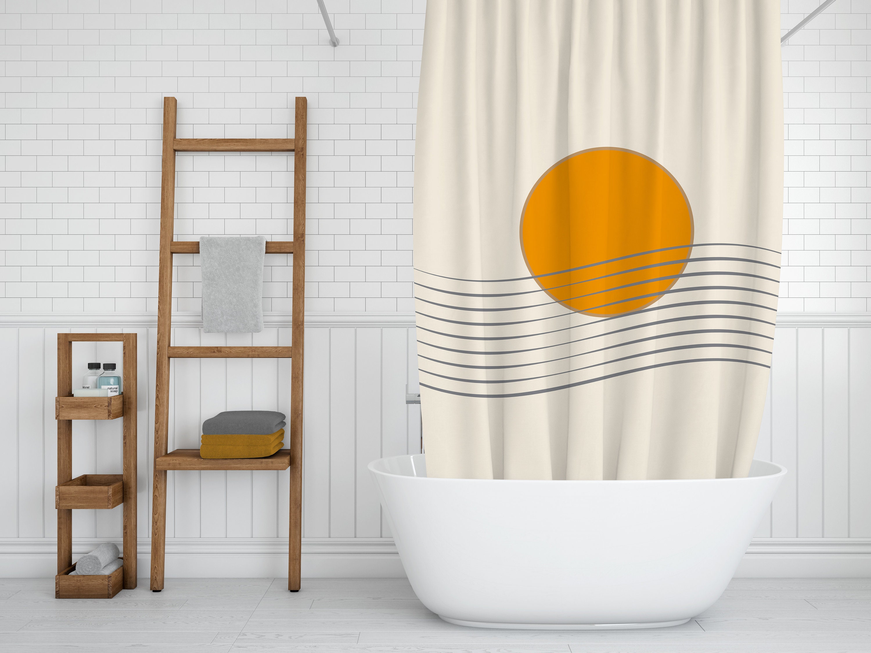 Boho Shower Curtain in Beige and Farmhouse Modern - Beautiful Shower Curtain perfect for Bathroom