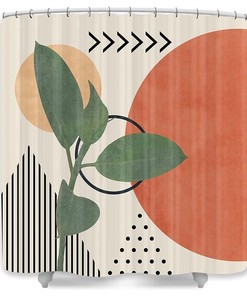 Boho Sun Polka Dot Shower Curtain with Leaves Fabric and Waterproof Technology - Modern Bathroom Decor