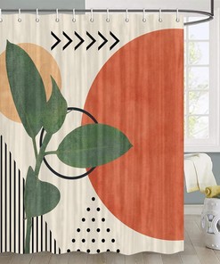 Boho Sun Polka Dot Shower Curtain with Leaves Fabric and Waterproof Technology - Modern Bathroom Decor
