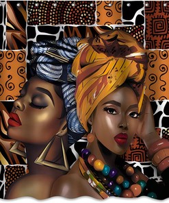 Boho Theme African Woman Black Shower Curtain for Waterproof and Washable Bathroom Decor