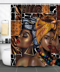 Boho Theme African Woman Black Shower Curtain for Waterproof and Washable Bathroom Decor