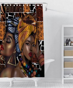 Boho Theme African Woman Black Shower Curtain for Waterproof and Washable Bathroom Decor