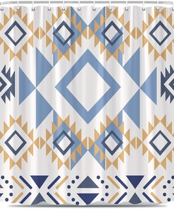 Boho Triangle Shower Curtain - Vintage Aztec Geometric Pattern for Ethnic Bathroom Decor