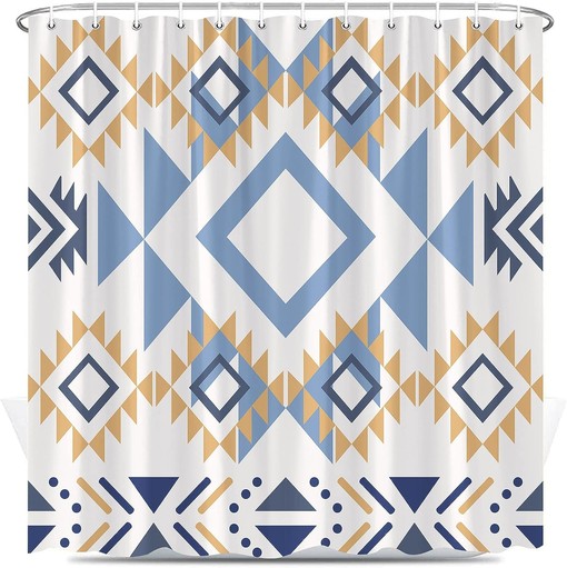 Boho Triangle Shower Curtain - Vintage Aztec Geometric Pattern for Ethnic Bathroom Decor