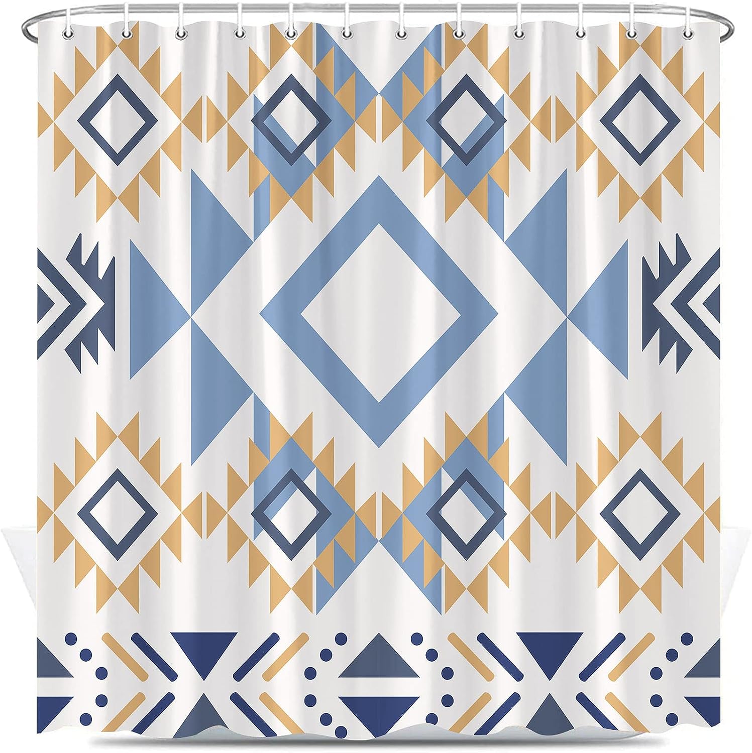 Boho Triangle Shower Curtain - Vintage Aztec Geometric Pattern for Ethnic Bathroom Decor