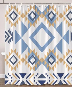 Boho Triangle Shower Curtain - Vintage Aztec Geometric Pattern for Ethnic Bathroom Decor