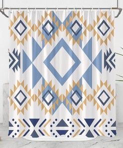 Boho Triangle Shower Curtain - Vintage Aztec Geometric Pattern for Ethnic Bathroom Decor