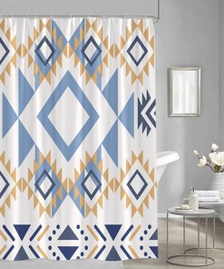 Boho Triangle Shower Curtain - Vintage Aztec Geometric Pattern for Ethnic Bathroom Decor