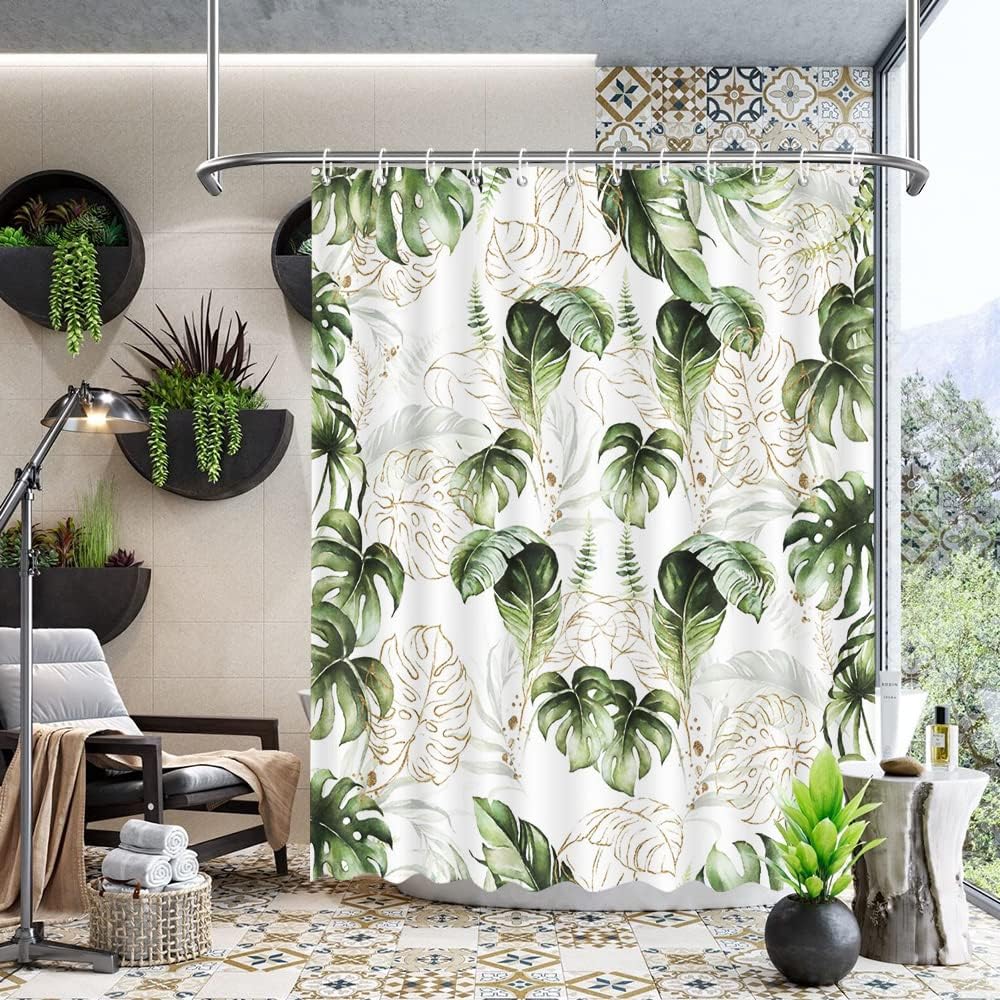 Boho Tropical Leaves Shower Curtain Bluefink