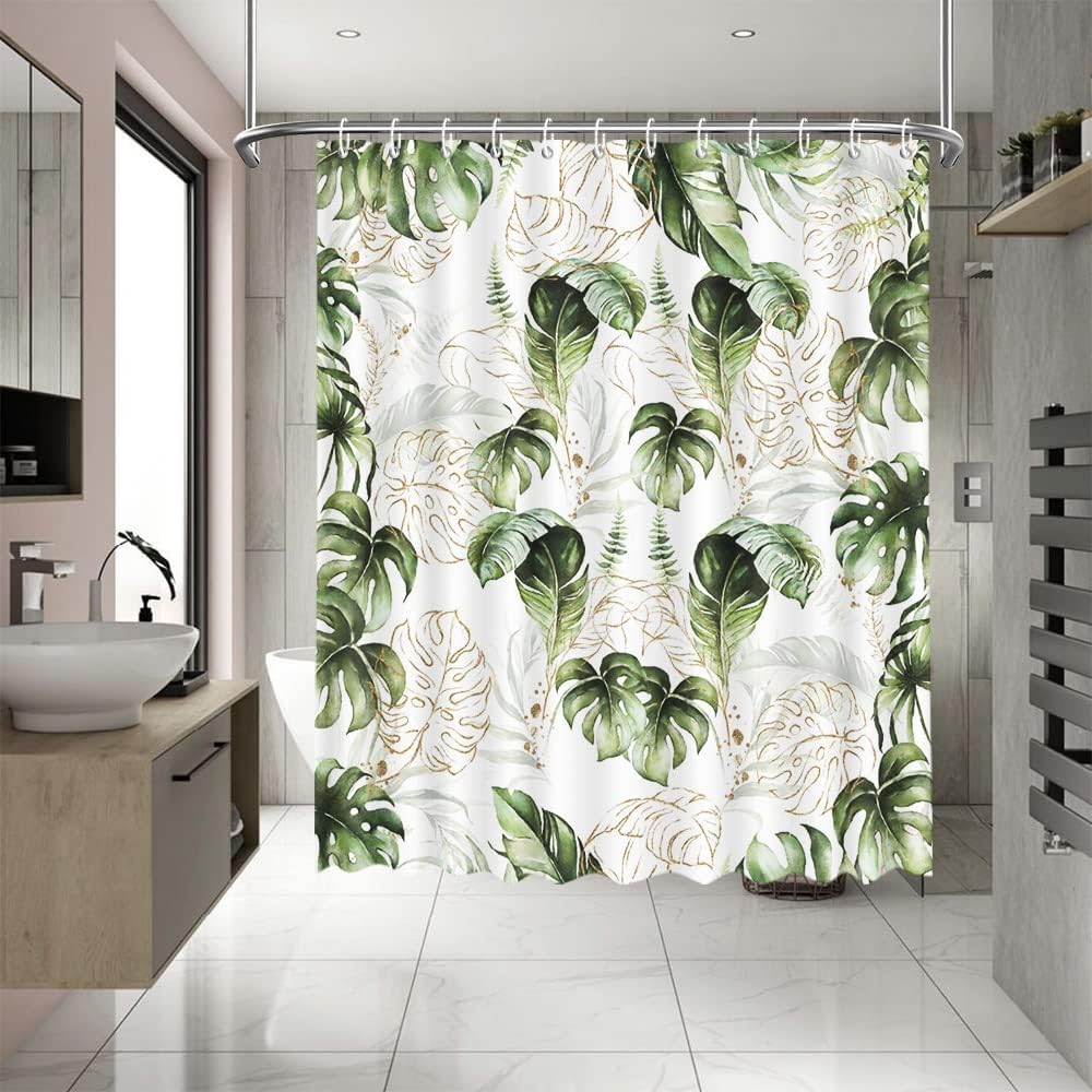 Boho Tropical Leaves Shower Curtain Bluefink