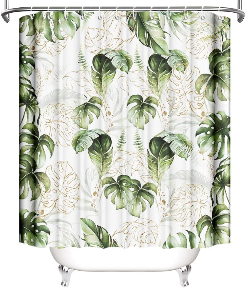 Boho Tropical Leaves Shower Curtain Bluefink
