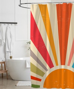 Boho Vintage Sunburst Rainbow Shower Curtain - Abstract Sun Design with Personalized Home Decor and Bathroom Decor Gift 