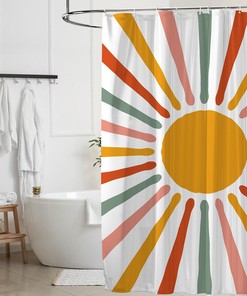 Boho Vintage Sunburst Rainbow Shower Curtain - Abstract Sun Design with Personalized Home Decor and Bathroom Decor Gift
