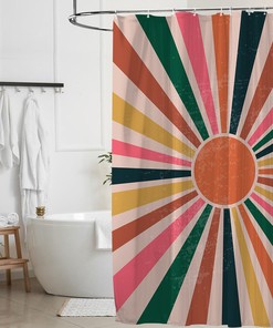 Boho Vintage Sunburst Rainbow Shower Curtain - Abstract Sun Design with Personalized Home Decor and Bathroom Decor Gift 